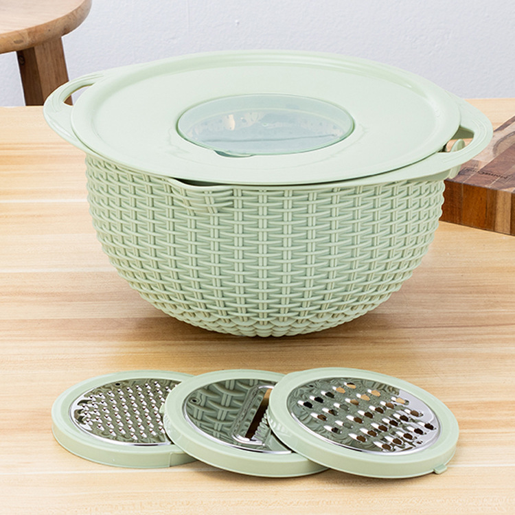 Stainless steel multi-functional drain basket double-layer rotating vegetable basket fruit basket grater suit vegetable cutter