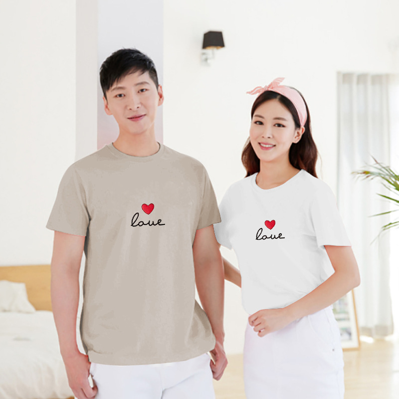 New Korean-style Parent-child Suit Family of Three Four Babies Mother-child Cotton Short-sleeved Cotton T-shirt Love Printed Family Suit