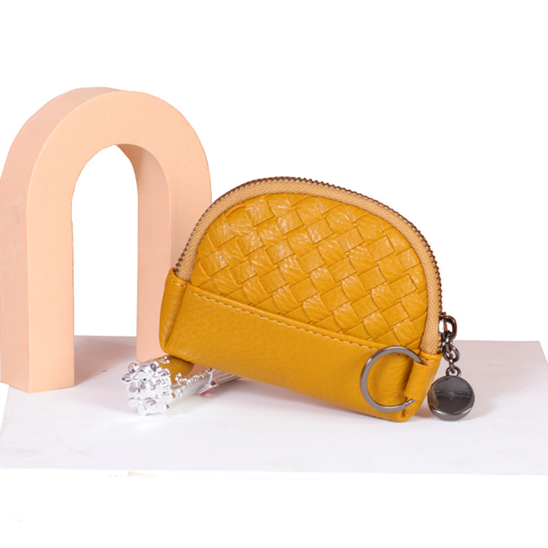 2024 New Women's Hand-woven Wallet Simple Minimalist Zero Wallet Money Clip PU Leather Small Zipper Makeup Bag