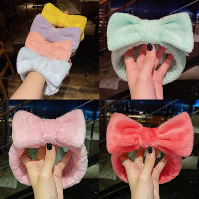 Winter Hot Bow Plush Hair Band Korean Candy Color Cute Simple All-match Wash Makeup Hair Band