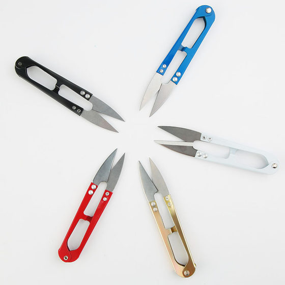 Home daily U-shaped spring yarn scissors small cross-stitch clothing thread scissors fishing line scissors five-color colorful small scissors