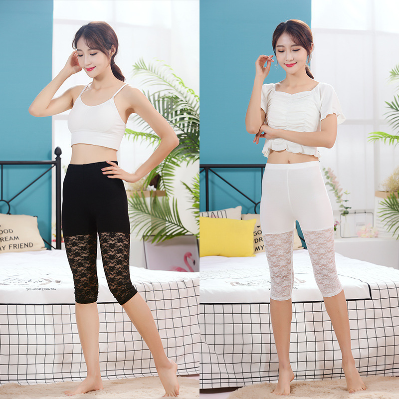 Plus size women's thin summer chubby girl stretch plus size high waist leggings outer wear half mesh mother style