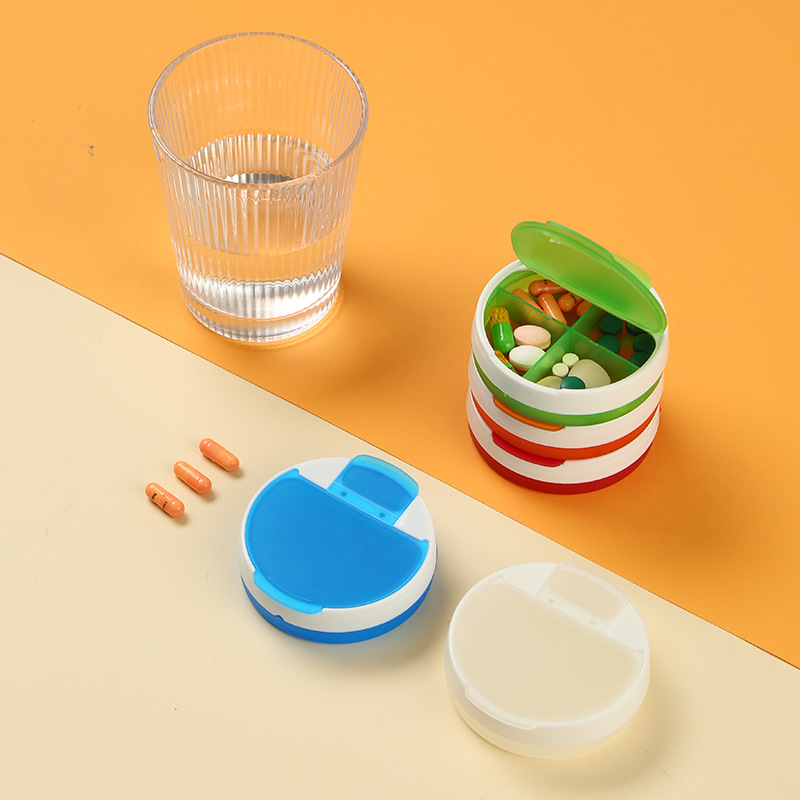 Round Simple Four-grid Pill Box Frosted Transparent Mini Pill Box Packet Portable Dustproof Sealed Pill Storage Box