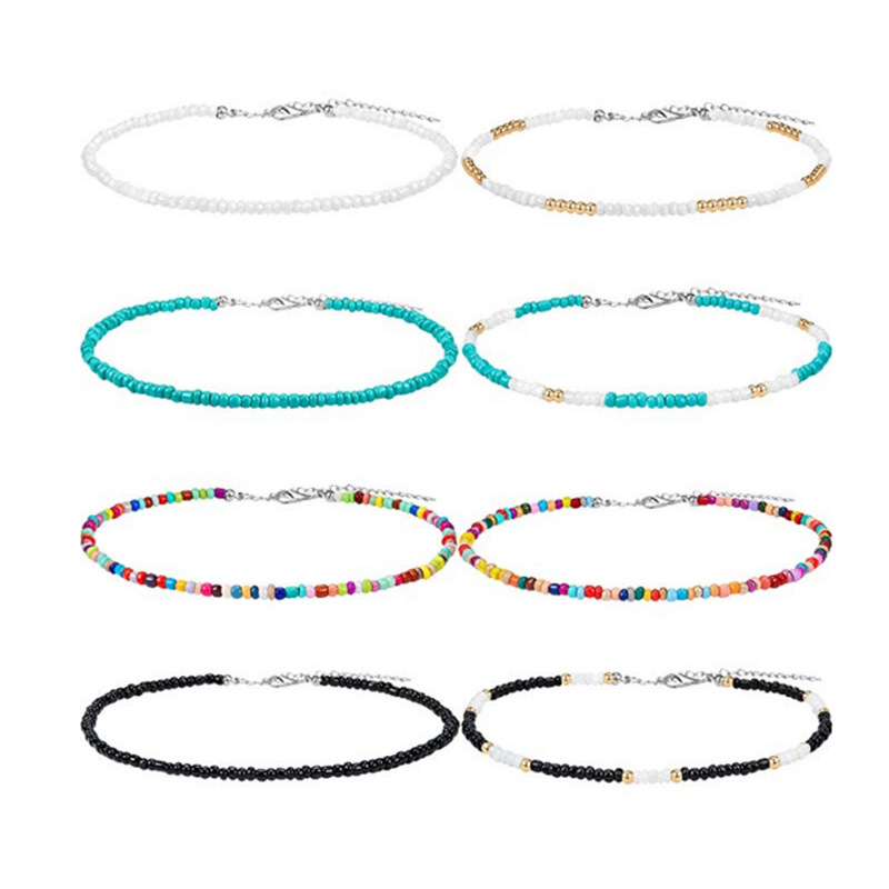 European and American New Necklace Bohemian Rainbow Necklace choker Handmade Fashionable All-match Colorful Rice Bead Necklace
