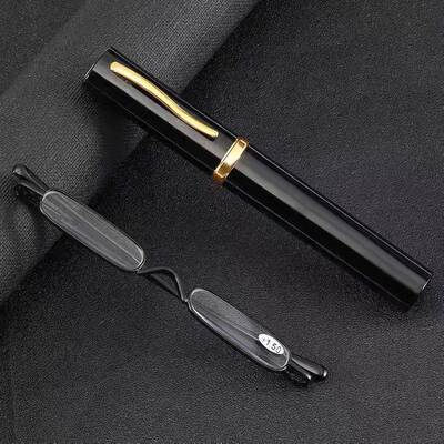 Mini small pen holder reading glasses portable HD ultra light elderly glasses spring frame reading glasses spot wholesale