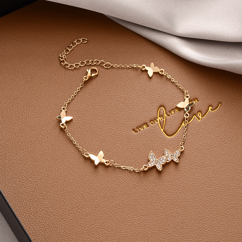 Japanese and Korean Style Light Luxury Fashion Diamond Bracelet Internet Celebrity Design Simple Butterfly Bracelet Niche Cold Style Foreign Trade Supply