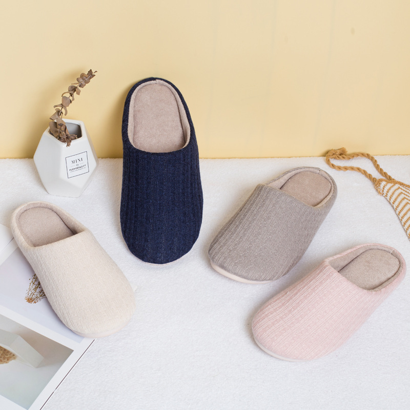 Japanese Korean Style Fall/Winter Couples Silent Soft Bottom Home Men's and Women's Cotton Slippers Wooden Floor Non-Slip Silent Slippers