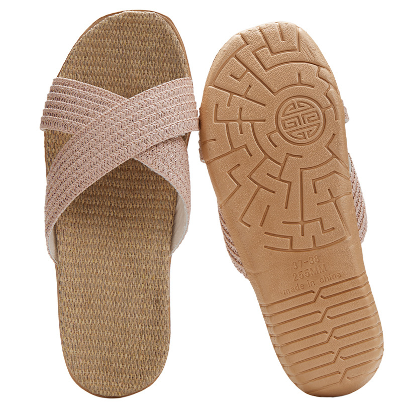 Linen Slippers Home Indoor Couple Wood Flooring Cotton and Linen Slippers Home Non-Slip Thick Sole Summer Sandals for Men and Women