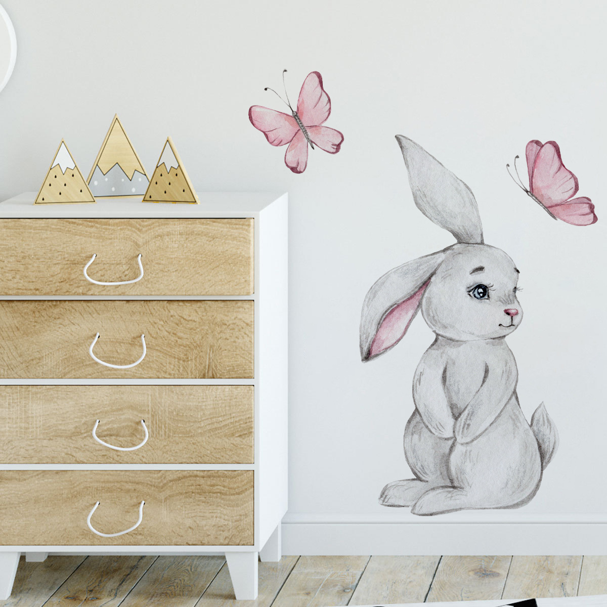 新款AD3248卡通兔子蝴蝶墙贴儿童房宝宝卧室家居墙面装饰贴纸自粘