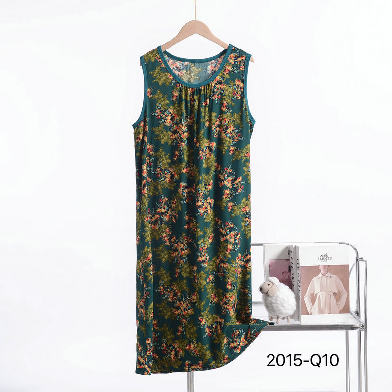 Silk Nightdress Women's Summer Loose plus size Sleeveless Vest Skirt Artificial Cotton Home Clothes Mother's Cotton Silk Nightdress