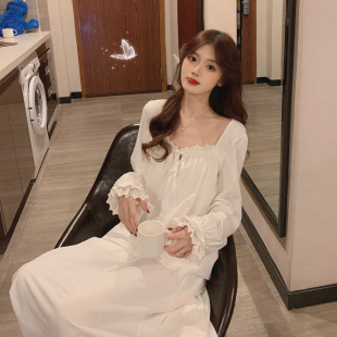 New ins Pajamas Pajamas Women's Spring and Autumn Winter 2020 Palace Japanese Style Sweet Long White Long Sleeve Home Clothes