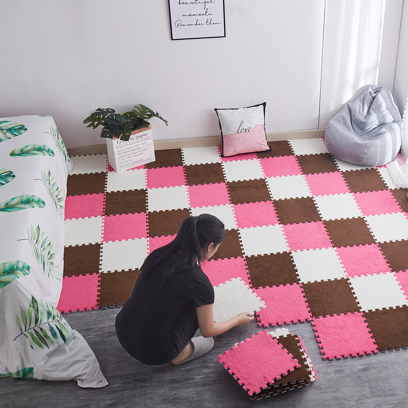 Bedroom Full of Girl's Square Stitching Floor Mat Household Washable Cutting Princess Bedside Carpet Suede Large Area