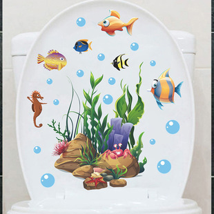 Manufacturers foreign trade cartoon marine life toilet stickers bathroom home decoration wall stickers self-adhesive wholesale cross-border