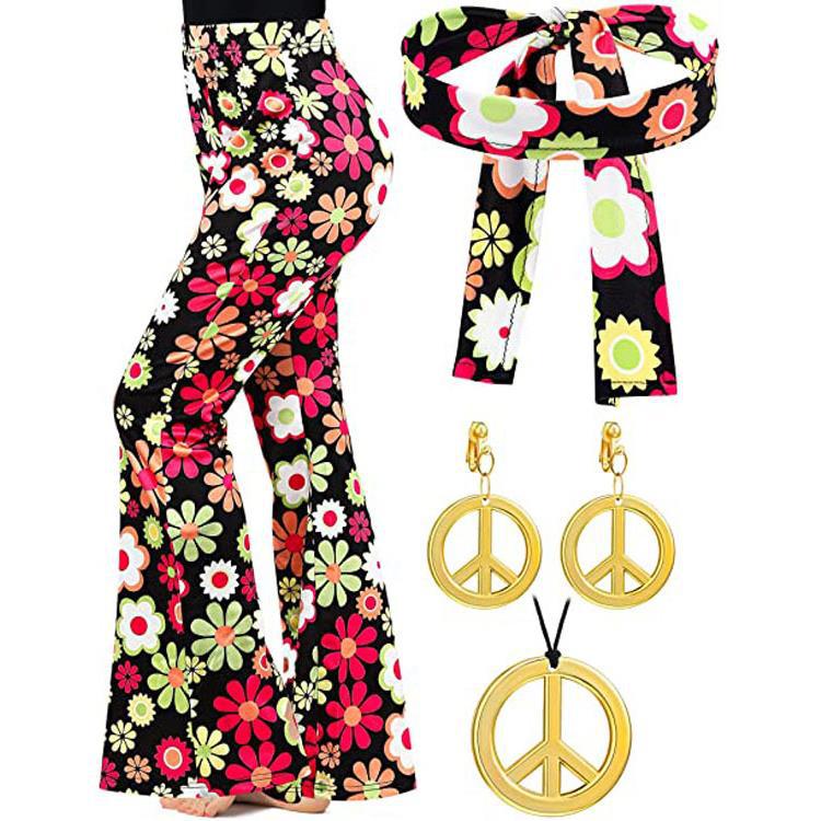 Amazon 20.23 million Halloween Print Flared Pants 70 s Hippie Vintage Print Headband Bohemian Trousers