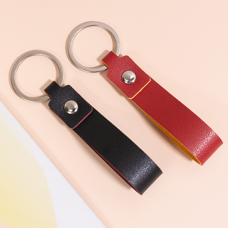 Creative double-sided leather simple key chain pu multifunctional car key chain personalized business small gift key ring