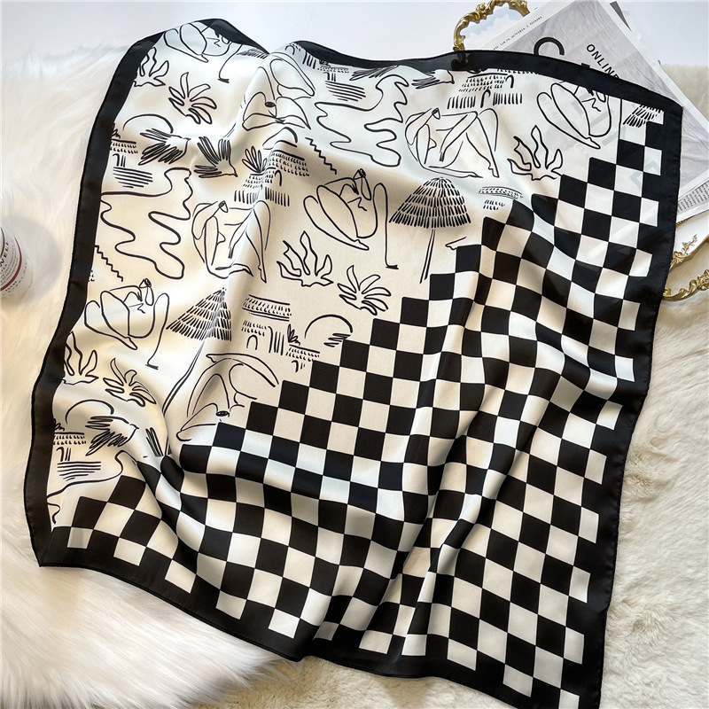 Spring and Summer Small Square Plaid Scarf 70cm Decorative Scarf Simple Printed Square Scarf Checkerboard Lady Scarf Wholesale