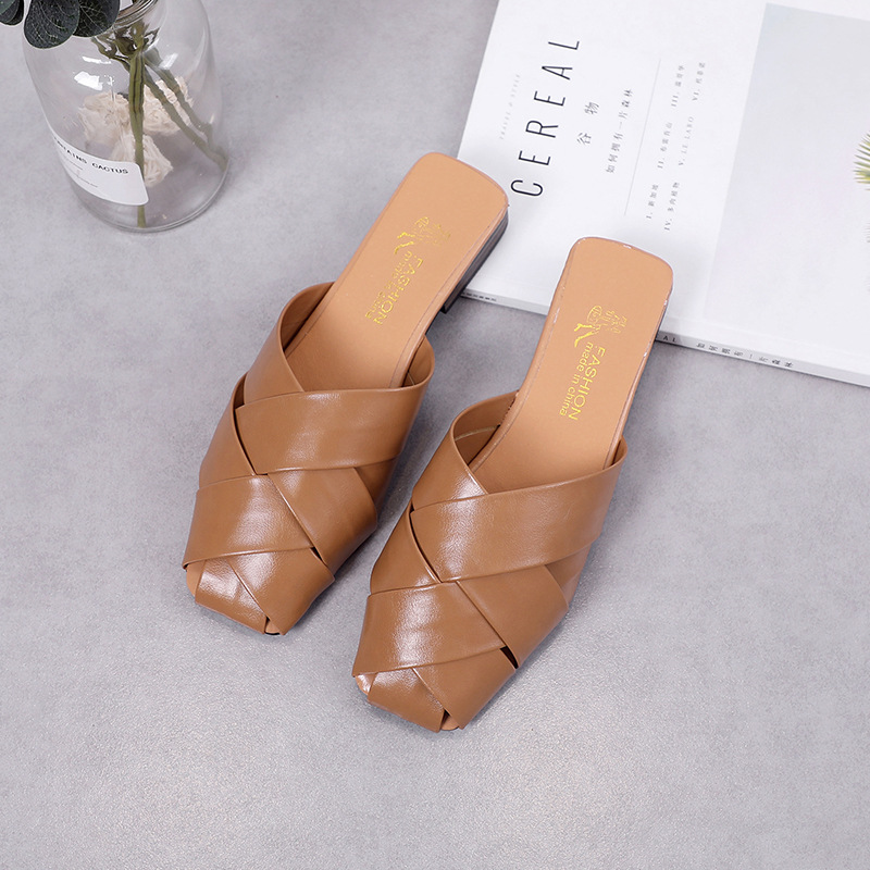 Distinctive Baotou Half Slippers Women's New Summer 2021 Korean Style Fashionable Outer Wear Lazy Slide Flat Heel Casual Sandals