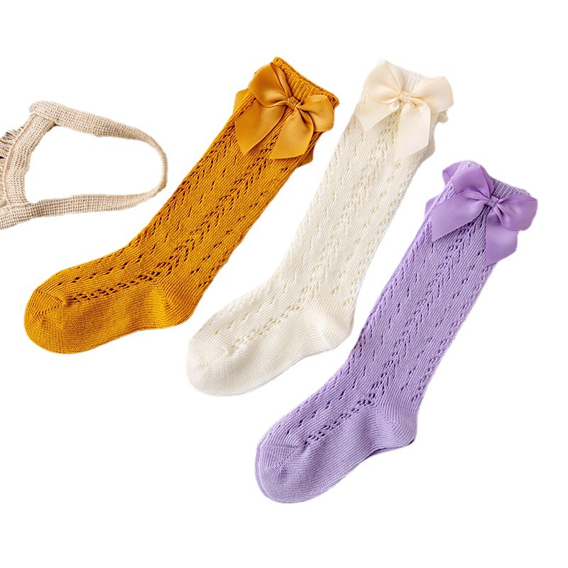 Circles Baby Mesh Newborn Korean Baby Bow Hollow Long Tube Spot Children's Socks Dance Children's Socks