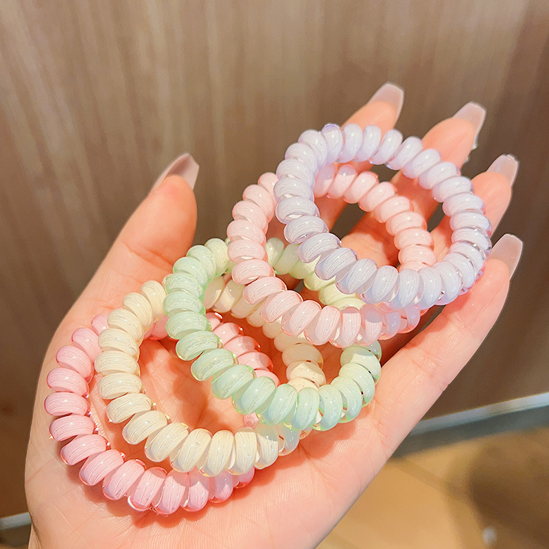 New Korean Style Telephone Line Hair Ring Women's Hair Rope Transparent Jelly Color Head Rope Women's Rubber Band Women's Hair Ponytail Bracelet