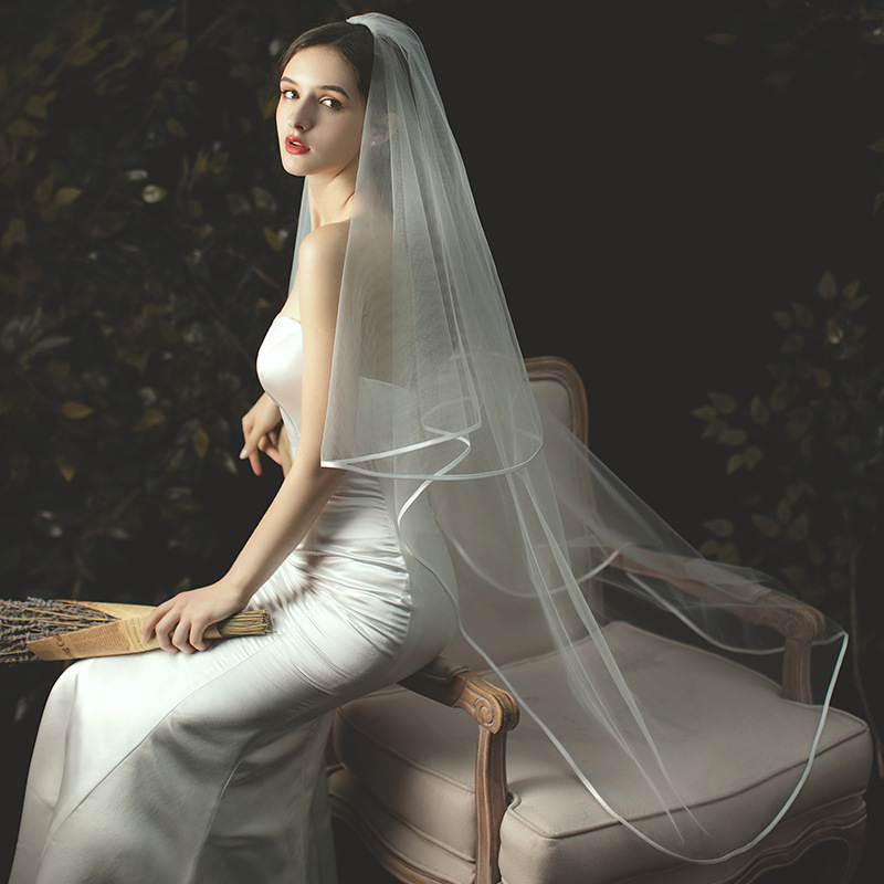 European and American double wedding yarn wrapped satin white mesh yarn simple covering tourism photography long Wholesale