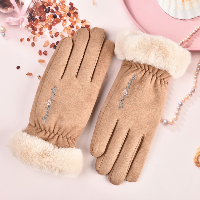 Gloves women's touch screen winter plus velvet padded warm cute suede cold rider cycling gloves wholesale