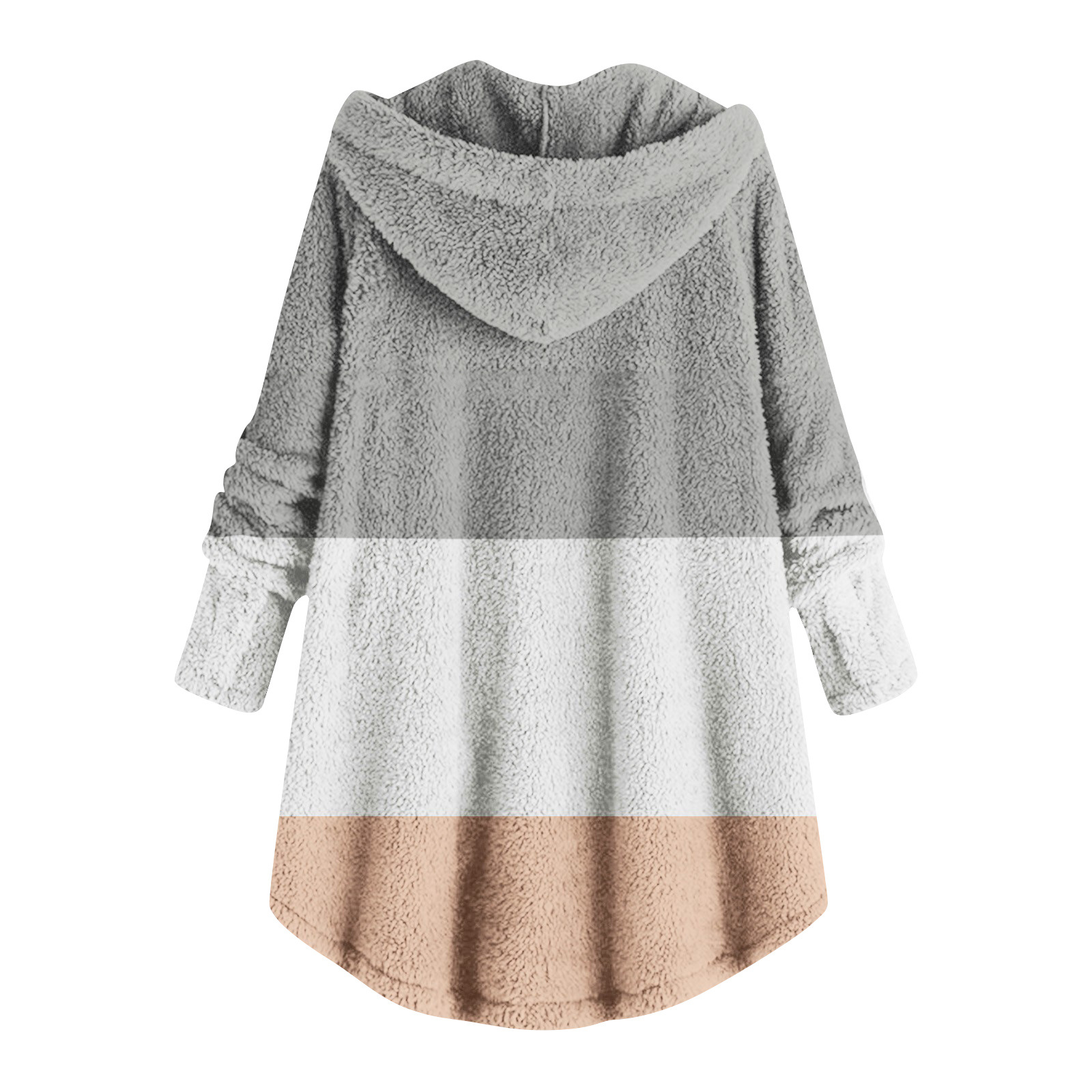 2023 Winter   New Fashion Women's European and American Button Plush Top Color Matching Multicolor Hooded Jacket_voghion.com