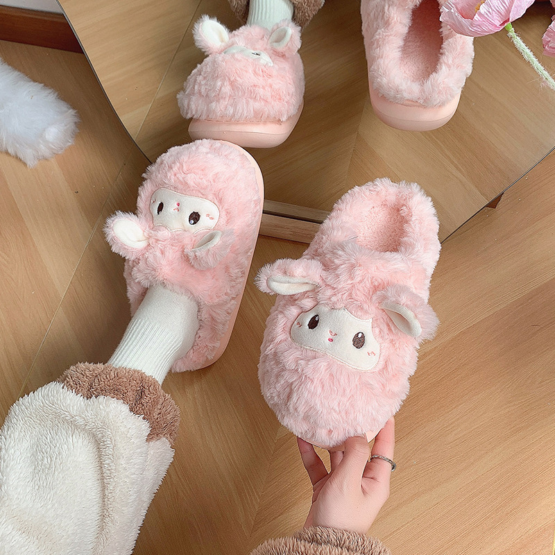 Cotton slippers women's autumn and winter confinement indoor home non-slip thick bottom shit feeling plush warm couple Men