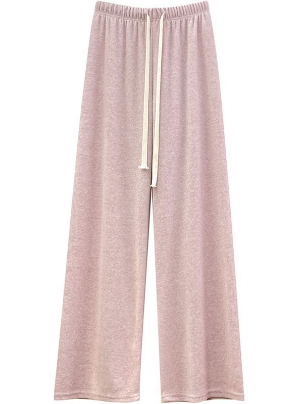 Autumn and Winter fleece-lined towel cashmere pants women's glutinous nylon high waist loose draping wide-leg pants narrow straight casual pants