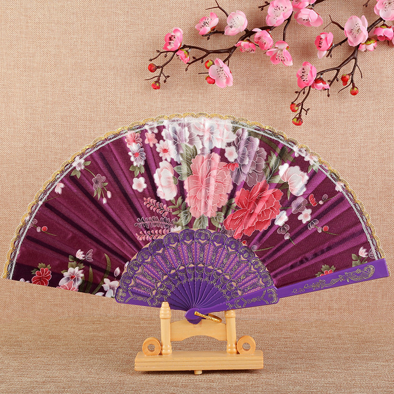 Silk Cloth New Chinese Style Gold Rim Classical Women's Folding Summer Fan Dance Performance Photography Photography Props Folding Fan Fan