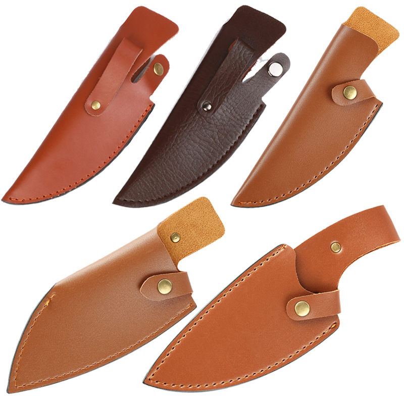Two-layer cowhide knife sheath boning knife sleeve small kitchen knife Pu sleeve with belt ring portable knife protective sheath
