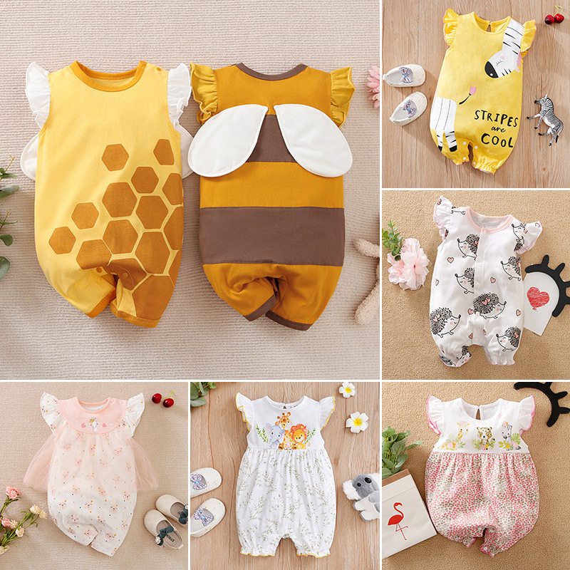 Baby girl onesie, newborn cute outdoor clothes, Korean style, thin version, halter top, spring and summer crawling suit, pink