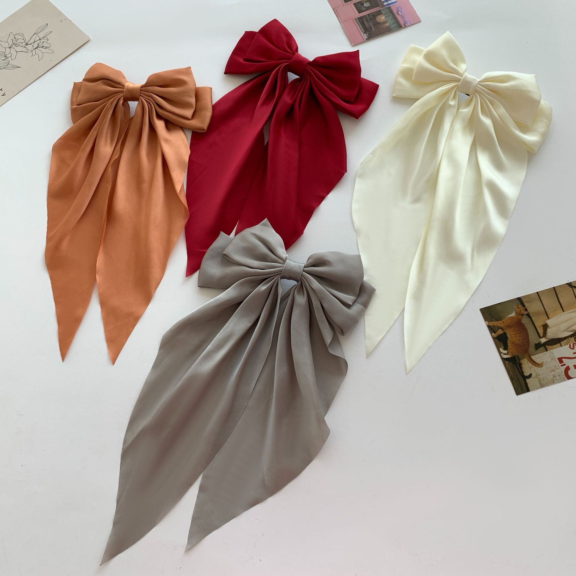 Cross-border Korean Large Bow Spring Clip Women's High-end Bow Long Ribbon Hairpin for Hair Accessories Sedin