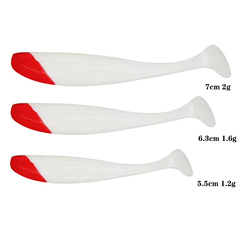 T-tailed soft worm red head white body 5.5/6.3/7cm Luya bait Soft Bait bionic bait fishing gear wholesale
