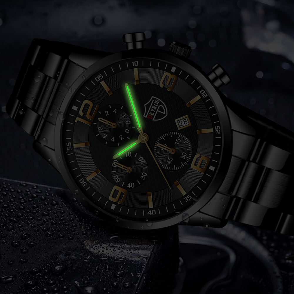 DEYROS Cross-border Explosions Fashion Calendar Watch Men's Stainless Steel Watch Student Fake Three-eye Luminous Quartz Watch