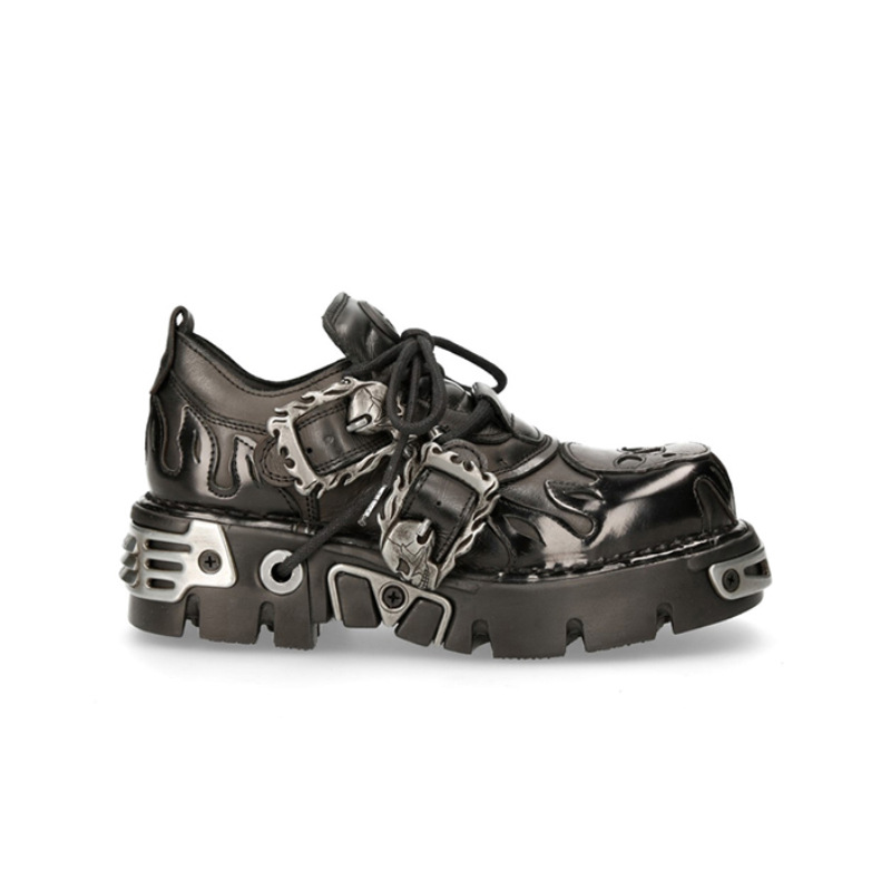 Men's and women's retro rock shoes 2022 new dark punk leather shoes metal niche low-top platform shoes