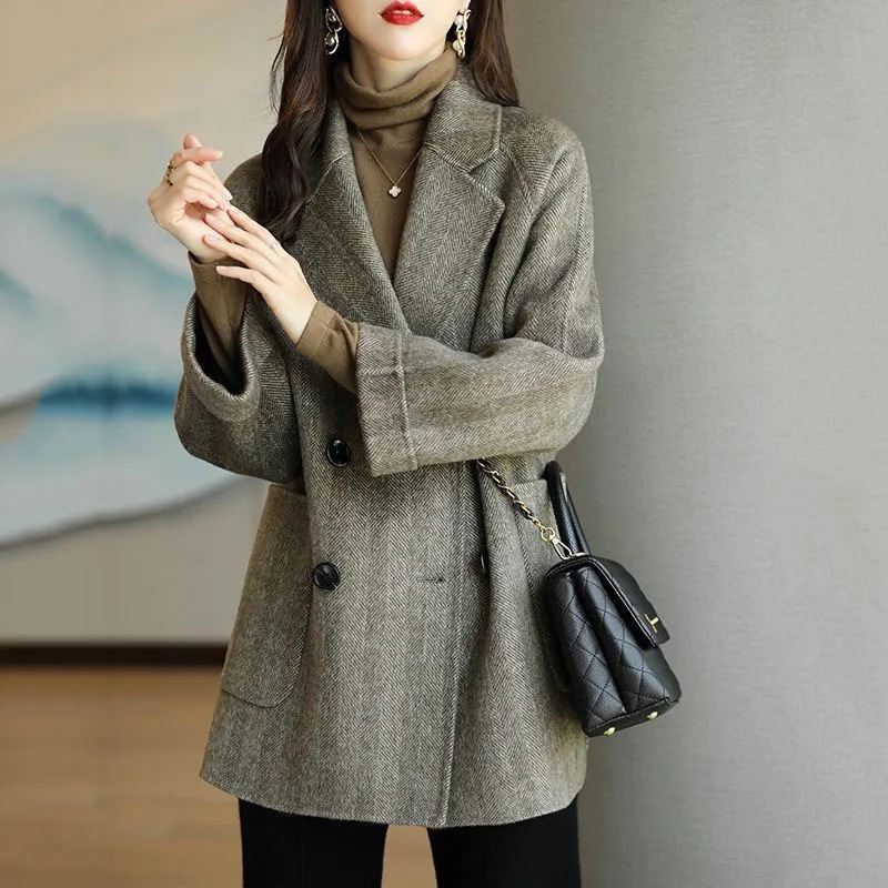 Mid-length woolen coat for women 2022 autumn and winter New loose slimming versatile Western style woolen coat trendy thick_voghion.com