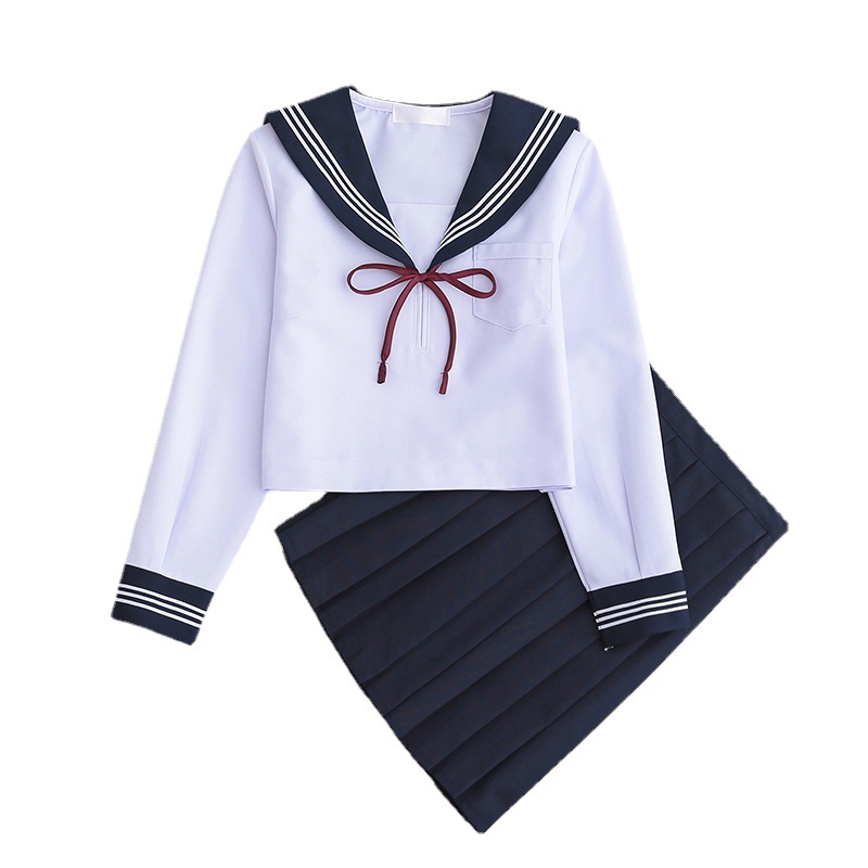 White Sanben JK Uniform Sailor Suit Women's Long-sleeved Student Suit Pleated Skirt Graduation Class Uniform School Uniform Soft Girl Suit Student Suit