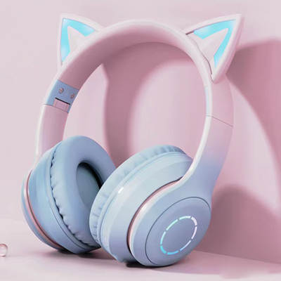 Cross-border New Gradient Luminous Cat Ear Headset Bluetooth Headset Long Endurance Headset Wireless Bluetooth Headset