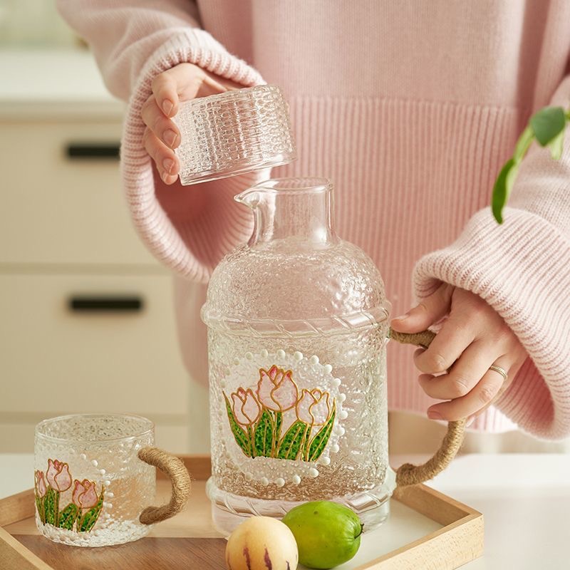 High color value cold water bottle glass high temperature explosion-proof cold water bottle cup set household water bottle large capacity teapot