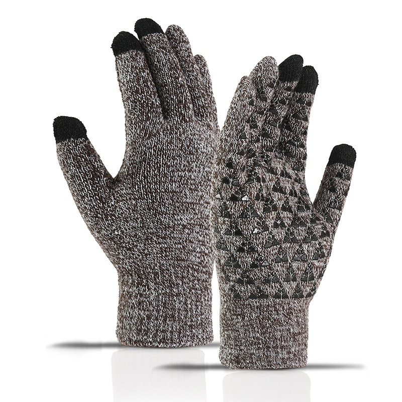 Cross-border Amazon gloves winter men's and women's fleece-lined plus size running outdoor cycling touch screen knitted warm gloves