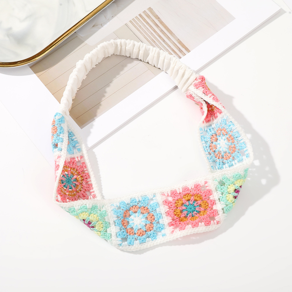 Summer Retractable Knitted Flower Hair Band Hollow Thin Wide-brimmed Hair Pressure Non-slip Elastic Headband Women's Hair Accessories Headscarf