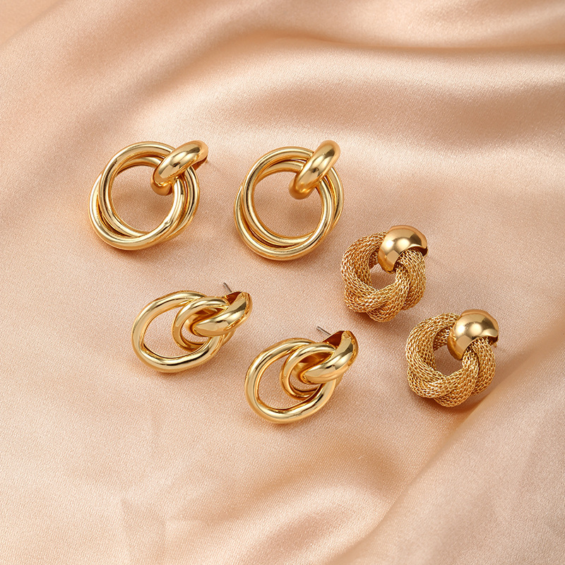 Cross-border earrings fashion Cross iron pipe ring earrings women Fashion cold wind double ring foreign trade earrings manufacturers in stock