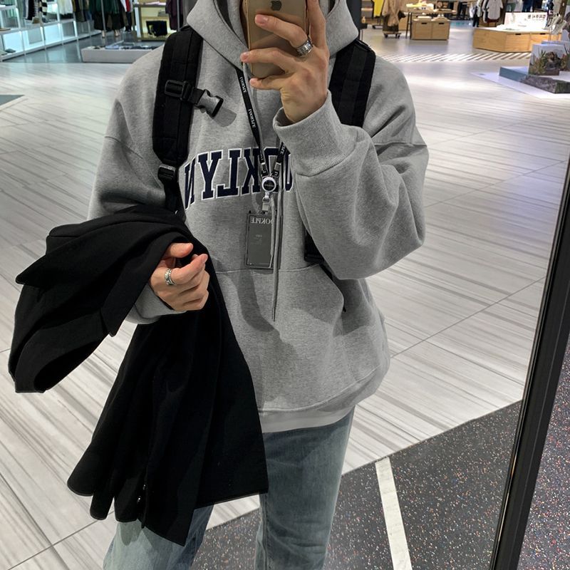 MYQ Korean-style Hooded Sweater Men's 2023 Spring and Autumn Loose Fashionable Embroidered Letter Cotton Top Jacket