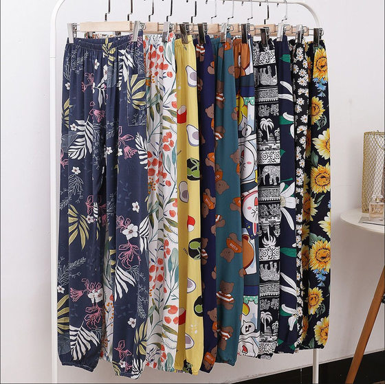 Summer Women's Cotton Silk Bloomers Adult Anti-mosquito Pants Beach Pants Artificial Cotton Casual Loose Cotton Silk Pants