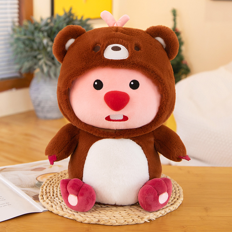 Popular online popular crossdressing cute beaver plush toy doll transformation Beaver Ruby doll loppy pillow