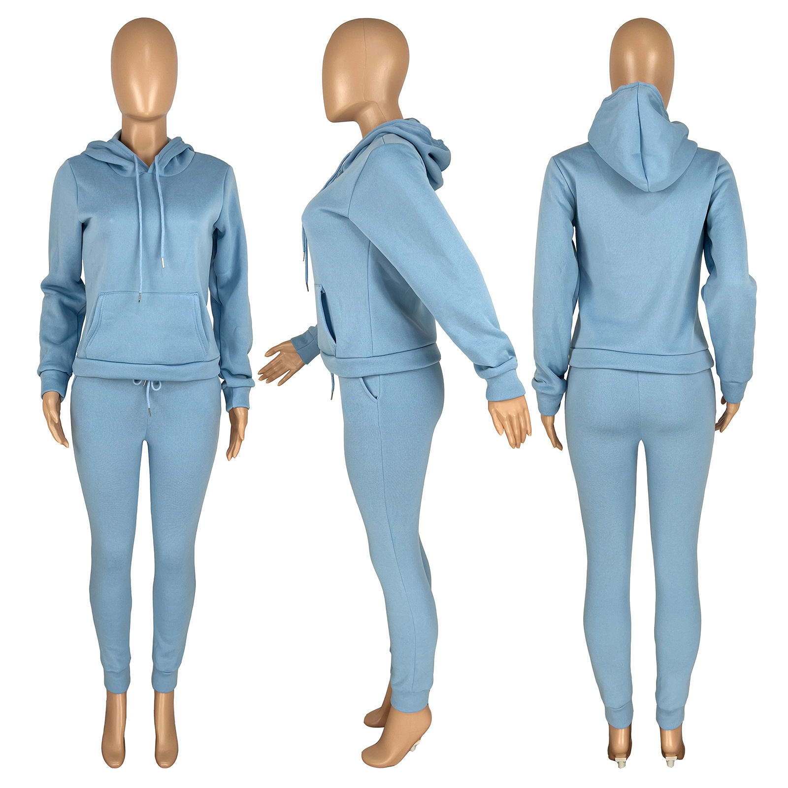 HR8197 European and American women's clothing  independent station supply autumn and winter plus velvet drawstring hooded two-piece set_voghion.com