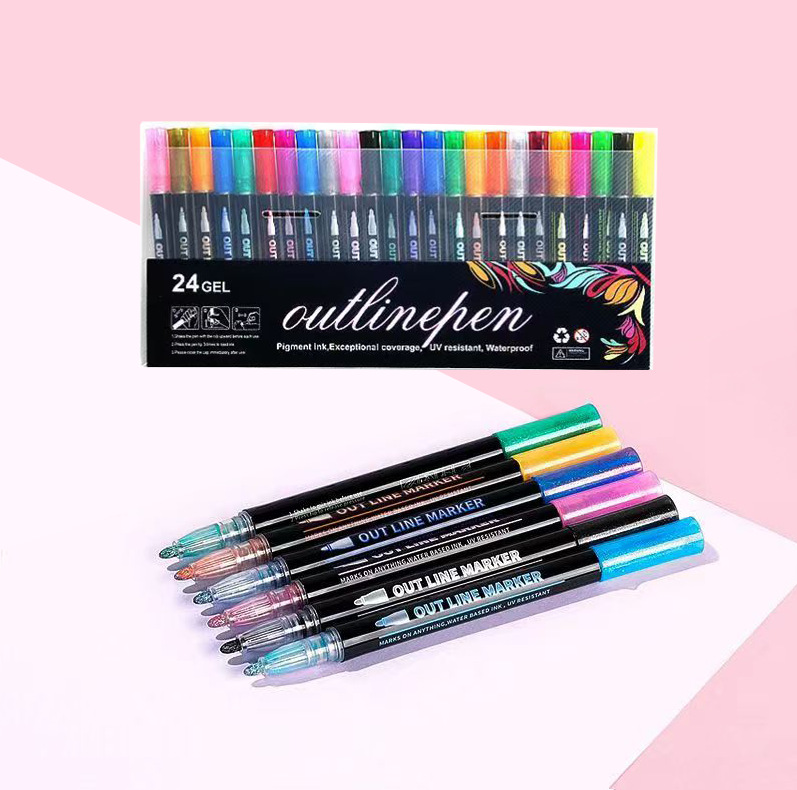 Double-Headed Outline Pen Dream Metal 12 Colors DIY Handmade Journal Multicolor Christmas Fluorescent Pen Greeting Card Outline Pen Wholesale
