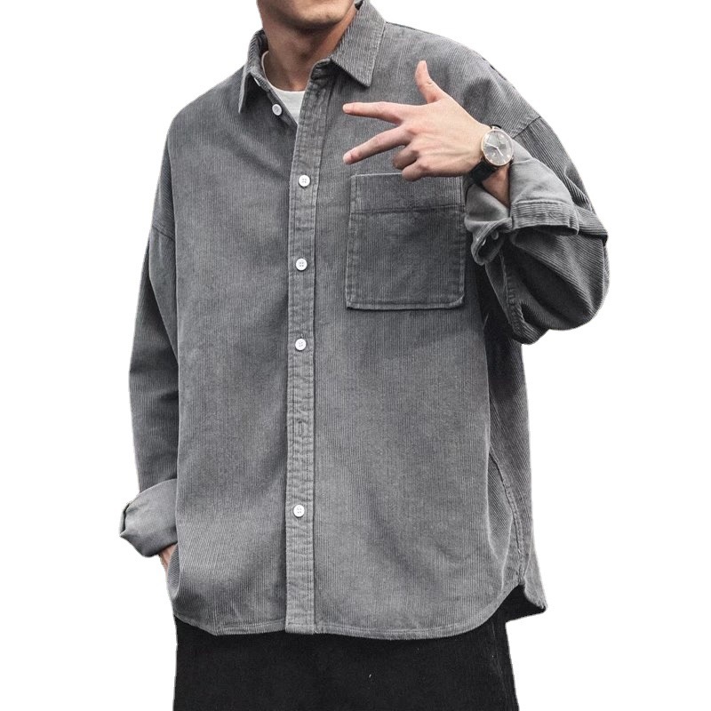 Japanese Style Spring and Autumn Corduroy Long-sleeved Shirt Men's Japanese Style Loose All-match Solid Color Handsome Casual Shirt Jacket