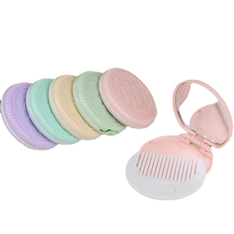 Mini Chocolate Cookie Mirror Comb Sandwich Cosmetic Mirror Portable Folding Mirror Comb Round Portable Mirror Comb