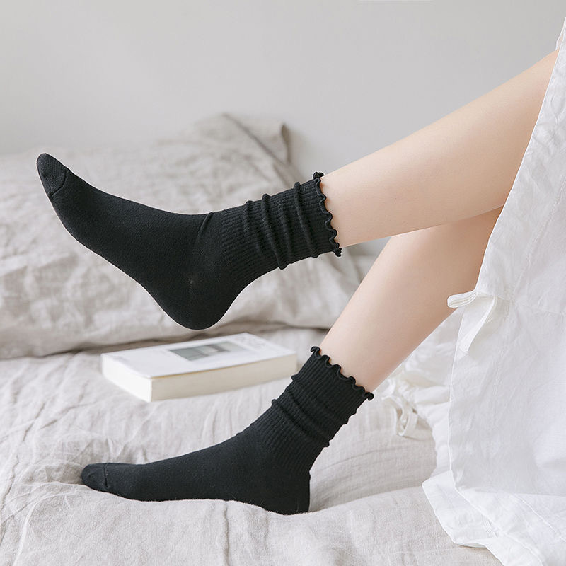 Wood ear cotton socks cross-border trade stockings lace pile socks wholesale spring and autumn stockings jk lolita socks